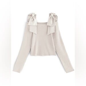 Off-Shoulder Knit Top with Ribbon Straps